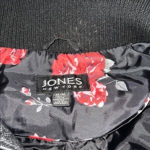 Jones New York Black Jacket with Red Floral Accents